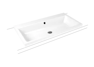 PURO AUFSATZWASCHTISCH (RANDHÖHE 40 MM), Mod.3155 900x460mm, cool grey 90, Perl-Effekt, Antidröhn mit Überlauf, Sichtteile alpinweiß