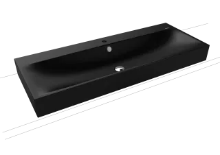 SILENIO AUFSATZWASCHTISCH (RANDHÖHE 120 MM), Mod.3049 1200x460mm, schwarz matt 100, Perl-Effekt, Antidröhn mit Überlauf, Sichtteile schwarz matt 100