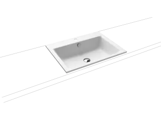 PURO EINBAUWASCHTISCH, Mod.3151 600x460mm, alpinweiß matt, Perl-Effekt, Antidröhn mit 1-er Hahnlochbohrung, mit Überlauf, Sichtteile chrom