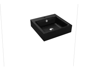PURO WANDWASCHTISCH, Mod.3163 460x460mm, schwarz matt 100, Perl-Effekt, Antidröhn mit 1-er Hahnlochbohrung, mit Überlauf, Sichtteile chrom