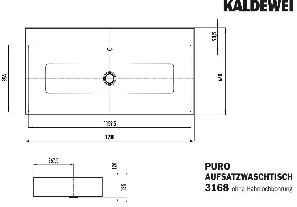PURO AUFSATZWASCHTISCH (RANDHÖHE 120 MM)