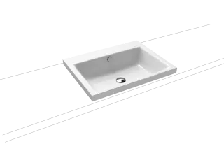 PURO AUFSATZWASCHTISCH (RANDHÖHE 40 MM), Mod.3154 600x460mm, alpinweiß matt, Perl-Effekt, Antidröhn mit 1-er Hahnlochbohrung, mit Überlauf, Sichtteile alpinweiß