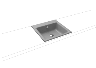 PURO EINBAUWASCHTISCH, Mod.3150 460x460mm, cool grey 30, Perl-Effekt, Antidröhn mit 1-er Hahnlochbohrung, mit Überlauf, Sichtteile chrom