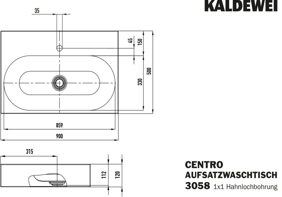 CENTRO AUFSATZWASCHTISCH (RANDHÖHE 120 MM)