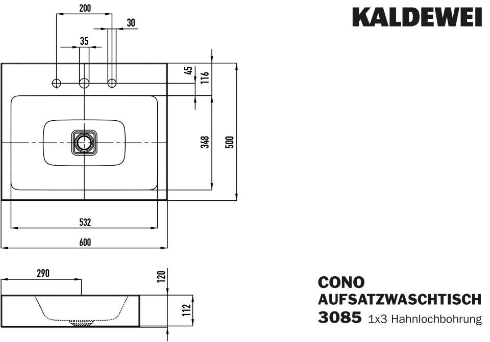 CONO AUFSATZWASCHTISCH (RANDHÖHE 120 MM)