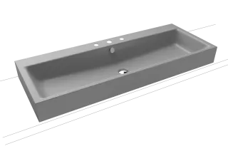 PURO AUFSATZWASCHTISCH (RANDHÖHE 120 MM), Mod.3168 1200x460mm, cool grey 30, Perl-Effekt, Antidröhn mit 3-er Hahnlochbohrung, mit Überlauf, Sichtteile chrom