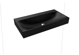 SILENIO WANDWASCHTISCH, Mod.3045 900x460mm, schwarz matt 100, Perl-Effekt, Antidröhn mit 3-er Hahnlochbohrung, mit Überlauf, Sichtteile alpinweiß