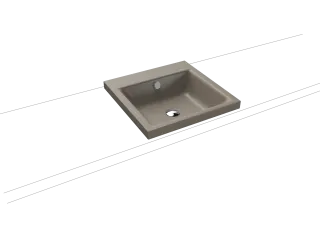 PURO AUFSATZWASCHTISCH (RANDHÖHE 40 MM), Mod.3153 460x460mm, warm grey 60, Perl-Effekt, Antidröhn mit Überlauf, Sichtteile chrom