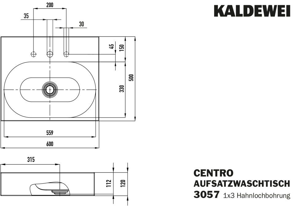 CENTRO AUFSATZWASCHTISCH (RANDHÖHE 120 MM)