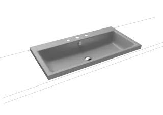 PURO AUFSATZWASCHTISCH (RANDHÖHE 40 MM), Mod.3155 900x460mm, cool grey 30, Perl-Effekt, Antidröhn mit 3-er Hahnlochbohrung, mit Überlauf, Sichtteile chrom