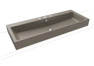 PURO AUFSATZWASCHTISCH (RANDHÖHE 120 MM), Mod.3168 1200x460mm, warm grey 60, Perl-Effekt, Antidröhn mit 3-er Hahnlochbohrung, mit Überlauf, Sichtteile chrom