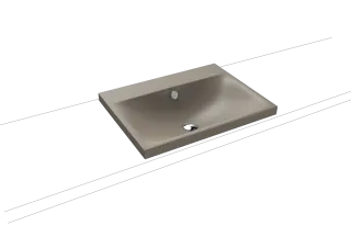 SILENIO Aufsatzwaschtisch (Randhöhe 40 mm), Mod.3040 600x460mm, warm grey 60, Perl-Effekt, Antidröhn mit 1-er Hahnlochbohrung, mit Überlauf, Sichtteile schwarz matt 100