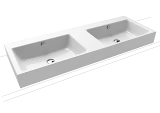 PURO AUFSATZ-DOPPELWASCHTISCH (RANDHÖHE 120 MM) Mod.3171,1300x460mm,alpinweiß,Perl-Effekt, Antidröhn,mit 2x1-er Hahnlochbohrung für Doppelwaschtisch,mit Überlauf,Sichtt. alpwe.