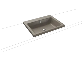 PURO AUFSATZWASCHTISCH (RANDHÖHE 40 MM), Mod.3154 600x460mm, warm grey 60, Perl-Effekt, Antidröhn mit 1-er Hahnlochbohrung, mit Überlauf