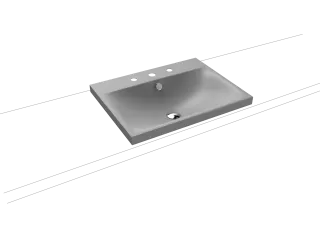 SILENIO Aufsatzwaschtisch (Randhöhe 40 mm), Mod.3040 600x460mm, cool grey 30, Perl-Effekt, Antidröhn mit 3-er Hahnlochbohrung, mit Überlauf, Sichtteile chrom