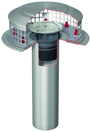 ACO Flachdachablauf SpinV2A DN100/90Grad 1-tlg/Kiesf.V2A Brandsch.o Dichtungsbahn
