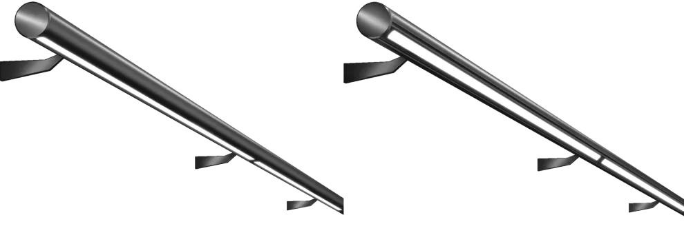 Lichtaustrittsfläche links: parallel zum Boden angeordnet | Lichtaustrittsfläche rechts: verdreht angeordnet