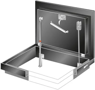Bodenluke mit Bändern, aufgebauter Deckel Bodenluke mit Bändern, aufgebauter Deckel