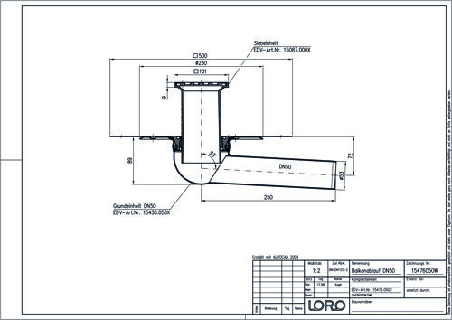 LORO-X BALKONABL.3GR.1TLG.O.WD.DN 50 M.HV, VS-ANSCHLUSSMAMSCHETTE