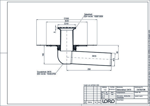 LORO-X BALKONABL.3GR.1TLG.O.WD.DN 70 M.HV, VS-ANSCHLUSSMANSCHETTE