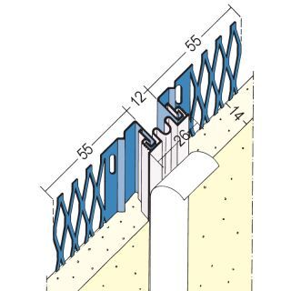 07573 300,0 10 Dehnungsfugenprofil für den Innen- und Außenputz ab 14 mm, Fläche/Ecke Edelstahl, mit PVC-Überzug