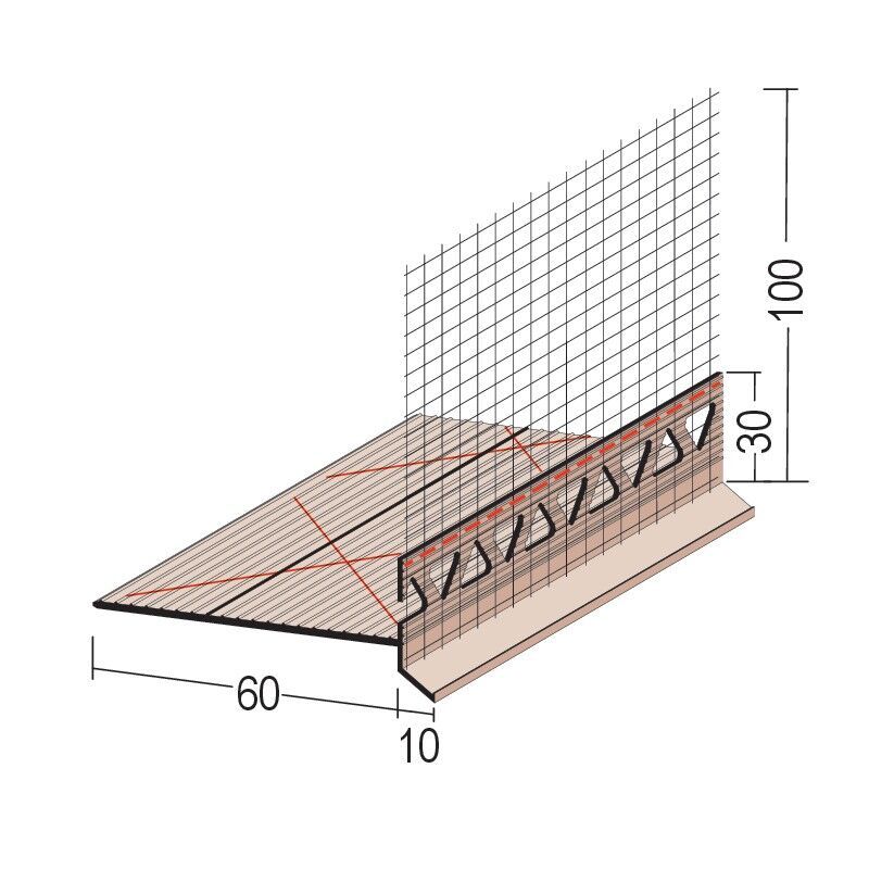 37503 200,0 10 Einsteckprofil mit Tropfkante für Wärmedämmung ab 60 mm/10 mm Hart-PVC mit Glasfasergewebe