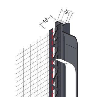 37929 260,0 91 Anputzdichtleiste mit Schutzlippe, Gewebe für WDV-Systeme 9 mm Hart-PVC m.Weich-PVC und Glasfasergewebe