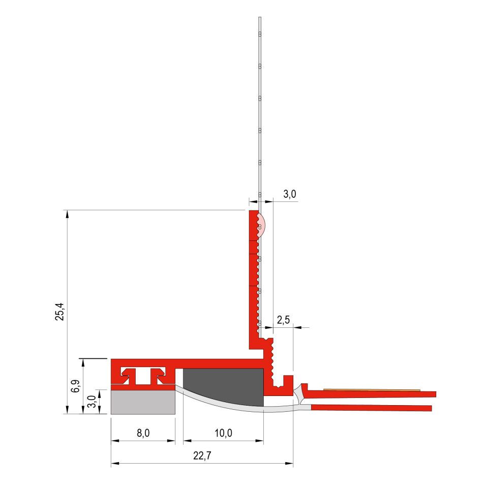 39622 240,0 10 Anputzdichtleiste mit Schattenfuge, Gewebe für WDV-Systeme 22,5 mm Hart-PVC mit Glasfasergewebe