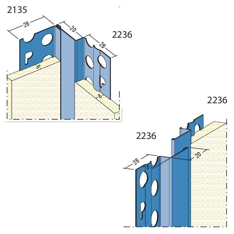 02236 250,0 Dehnungsfugenprofil für den Innen- und Außenputz ab 6 mm Edelstahl