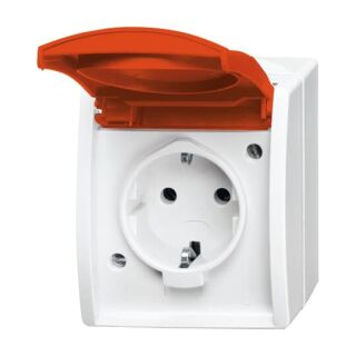 SCHUKO® Steckdose mit orangenem Klappdeckel, weiß