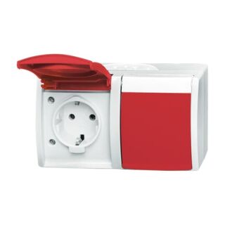 SCHUKO® Steckdose 2-fach, mit roten Klappdeckeln, weiß