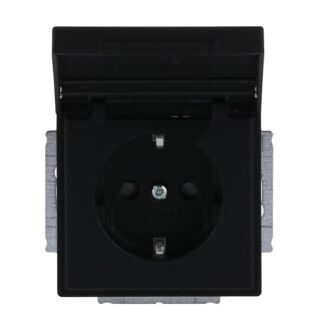 SCHUKO® Steckdosen-Einsatz mit Klappdeckel und Beschriftungsfeld, schwarz