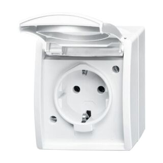SCHUKO® Steckdose mit Klappdeckel und Beschriftungsfeld, weiß