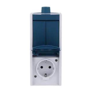 Kombination SCHUKO® Steckdose, mit Wippschalter Serienschaltung, blau