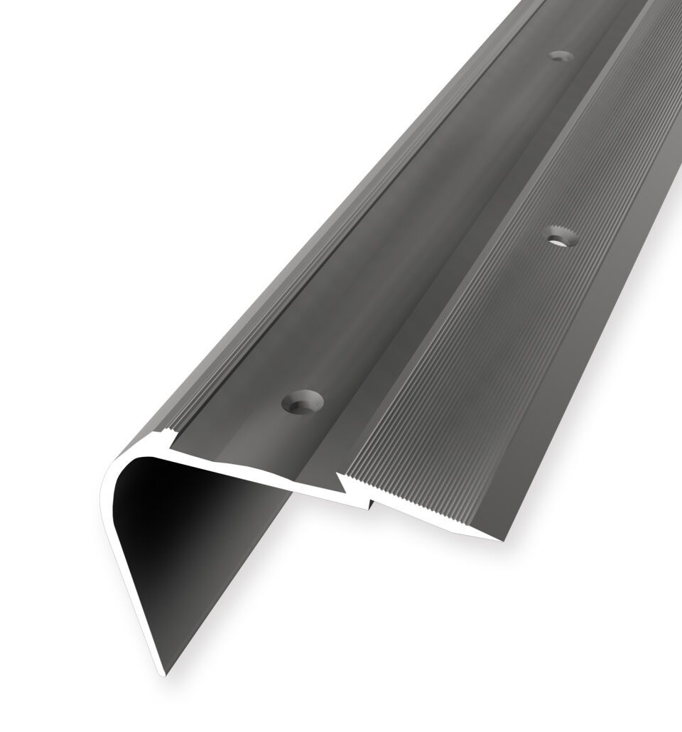 Treppenkantenpr. 2500 mm SBS Typ 707 C Alu eloxiert edelstahloptik 0 - 43 mm versetzt vers. Gebohrt, für PVC-Einlage
