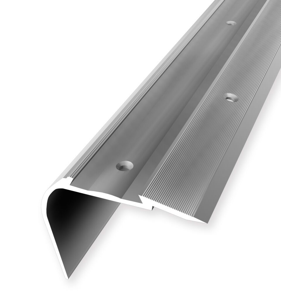 Treppenkantenpr. 2500 mm SBS Typ 707 C Aluminium eloxiert silber 0 - 43 mm versetzt vers. Gebohrt, für PVC-Einlage