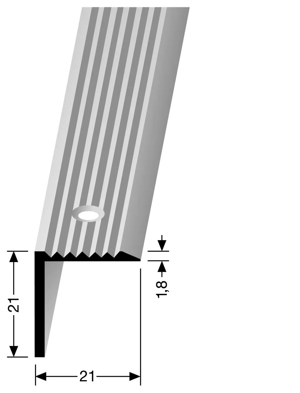 Winkelprofil 2500 mm SBS Typ 526 Alu eloxiert edelstahloptik 0 - 18 mm versenkt gebohrt
