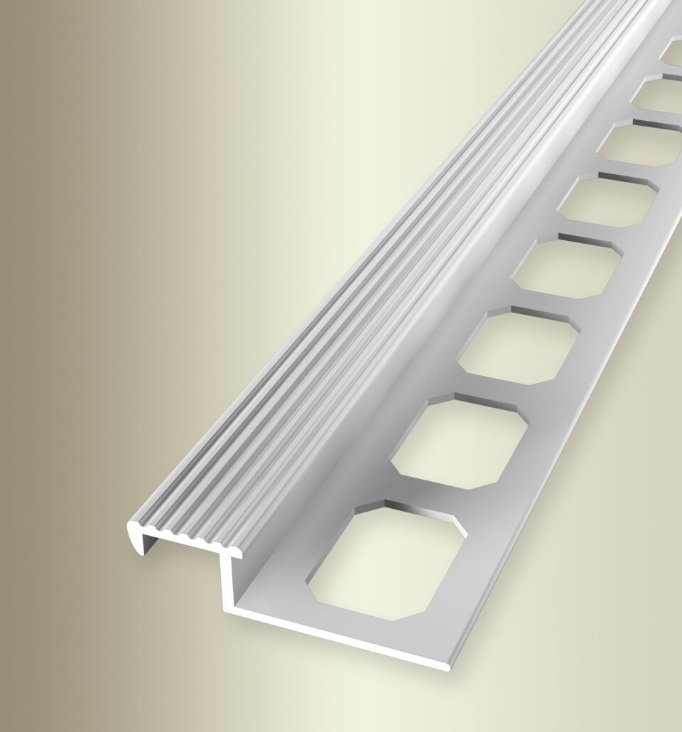 Treppenkantenprofil 2500 mm Typ TR090 G Aluminium natur 9 mm geschlossen gestanzt