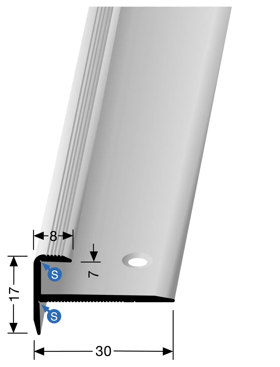 Treppenkantenprofil 1000 mm SBS Typ 808 Aluminium eloxiert sand 7 mm versenkt gebohrt
