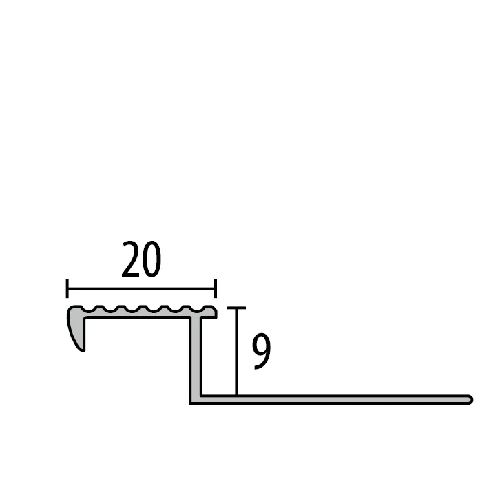Treppenkantenprofil 2500 mm Typ TR090 G Aluminium natur 9 mm geschlossen gestanzt