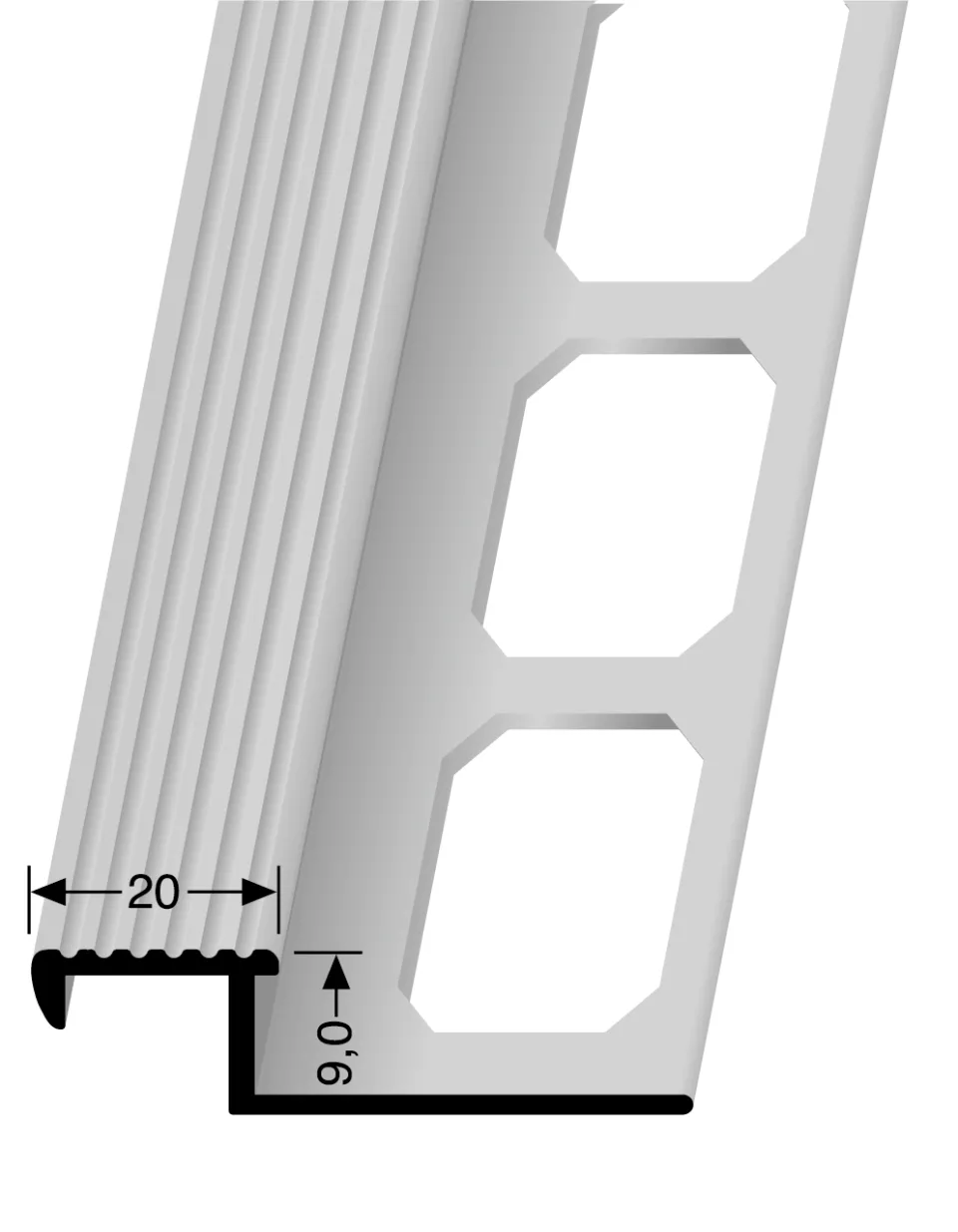 Treppenkantenprofil 2500 mm Typ TR090 G Aluminium natur 9 mm geschlossen gestanzt
