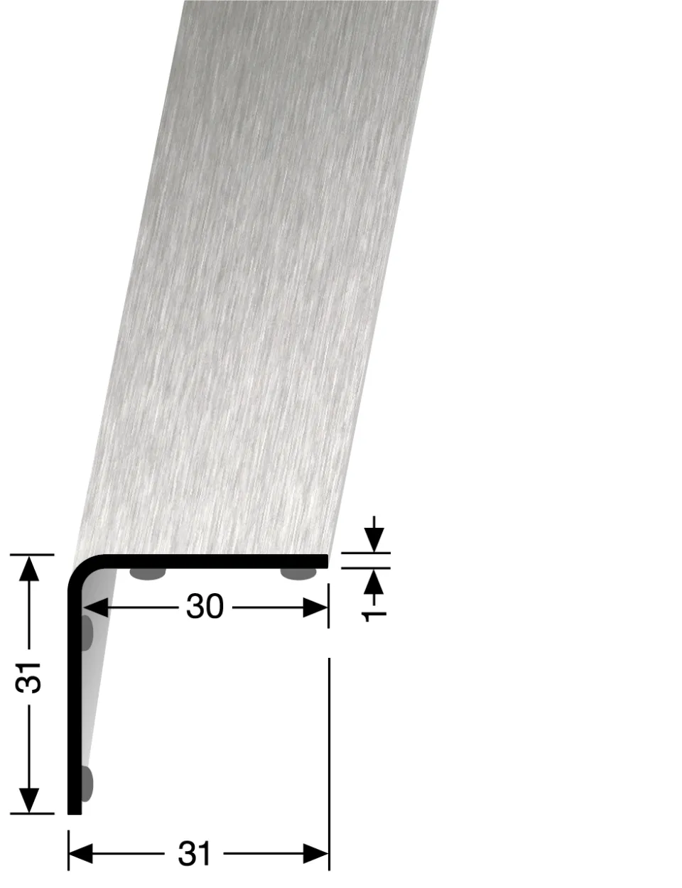 Eckschutzwinkel 2500 mm SBS Typ 143 SK Edelstahl matt gebürstet 30 mm selbstklebend, 1-fach gekantet