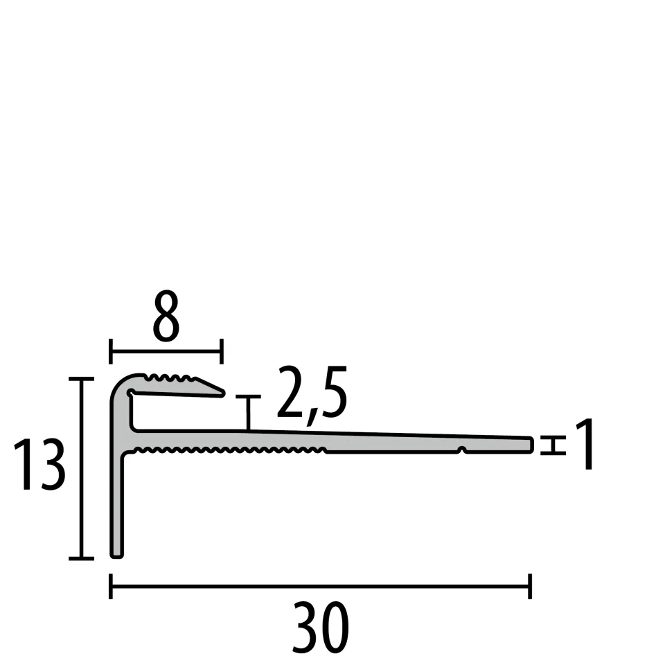 Treppenkantenprofil 2500 mm SBS Typ 814 Alu eloxiert edelstahloptik 2 - 2,5 mm versenkt gebohrt