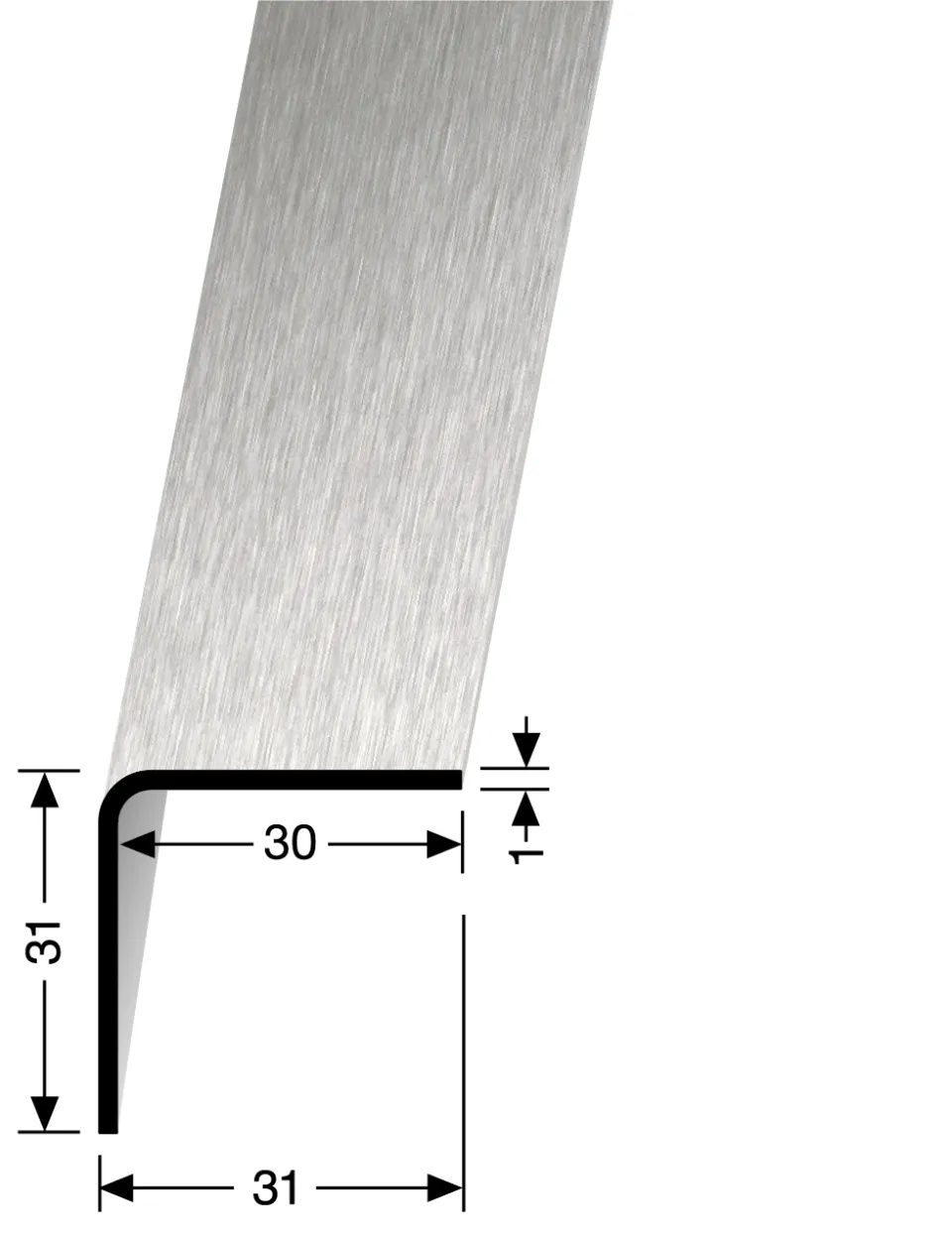 Eckschutzwinkel 1500 mm SBS Typ 143 U-K Edelstahl matt gebürstet 30 mm ungebohrt 45° Krone, 1-fach gekantet