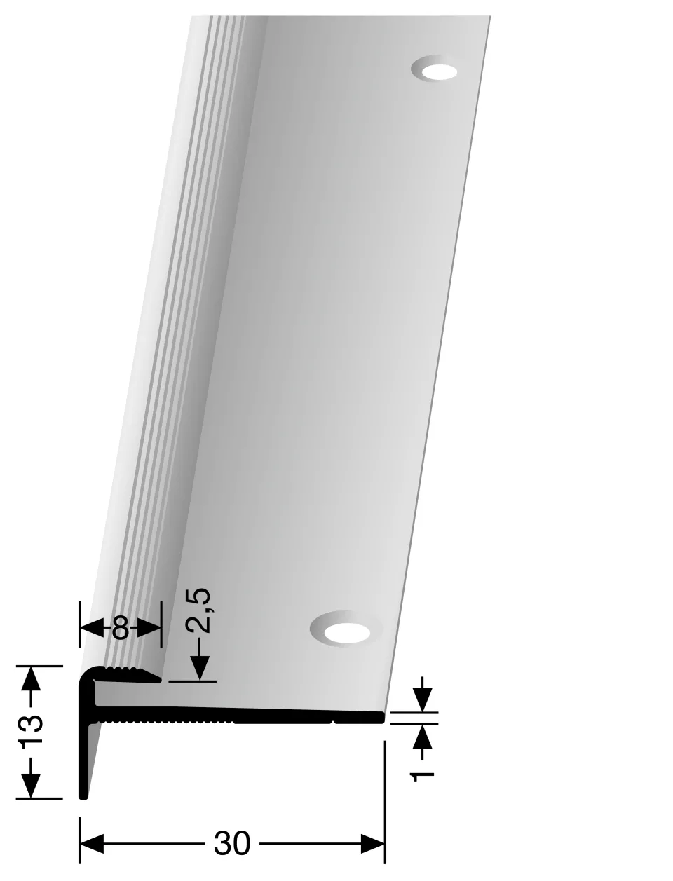 Treppenkantenprofil 2500 mm SBS Typ 814 Alu eloxiert edelstahloptik 2 - 2,5 mm versenkt gebohrt