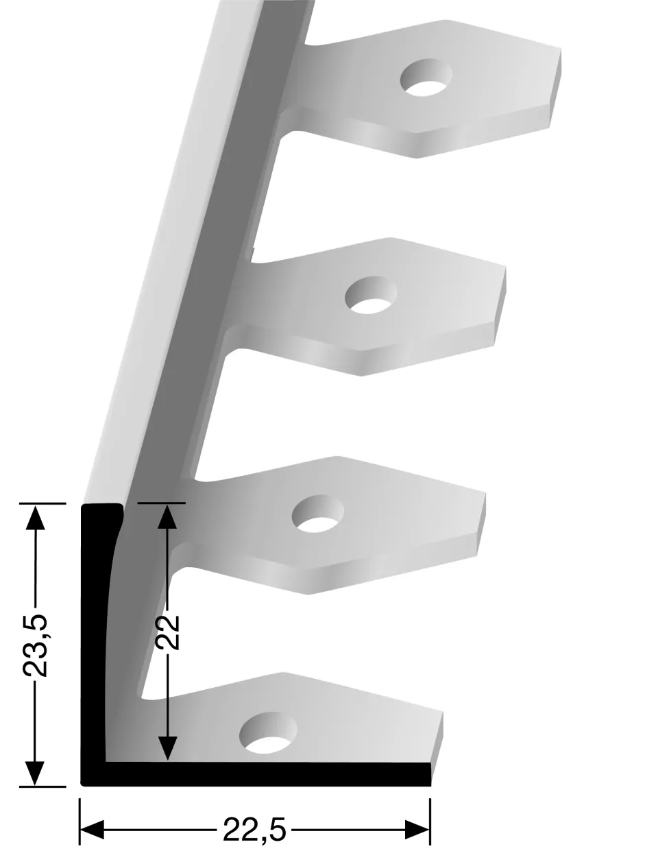 Abschlussprofil 2500 mm SBS Typ 309 Aluminium eloxiert gold 22 mm offen gestanzt, einfach biegbar