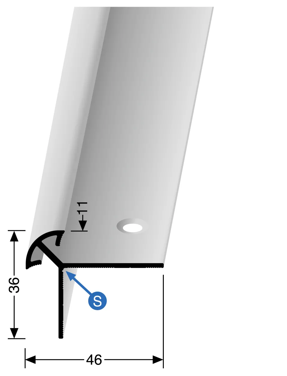 Treppenkantenprofil 5000 mm Typ 876 Alu pulv. schwarz matt (RAL9005) 11 mm doppelt versetzt versenkt gebohrt