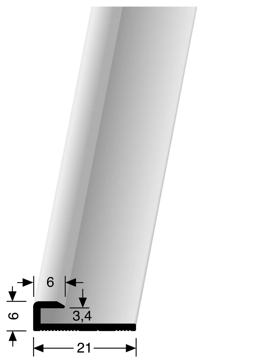 Einfassprofil 2600 mm SBS Typ 800 U Alu poliert eloxiert silber glanz 3,4 mm ungebohrt