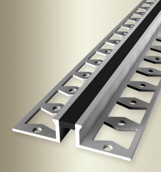 Dehnfugenprofil 2500 mm SBS Typ 303 S Alu elox. m Silikon silber/schwarz 8 mm Doppel-K, mit Silikonfuge