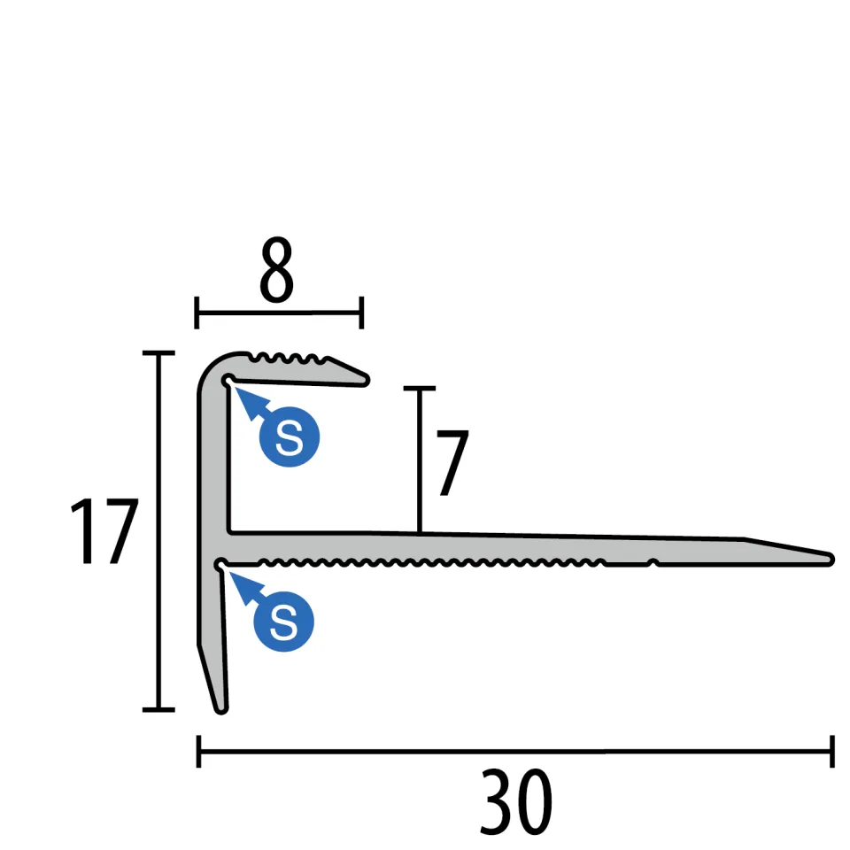 Treppenkantenprofil 1000 mm SBS Typ 808 Aluminium eloxiert sand 7 mm versenkt gebohrt